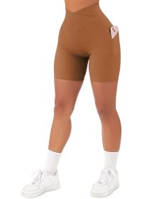 Women's Cross Sports Tight Short Belt Pockets (Option: Coffee Brown-XS)