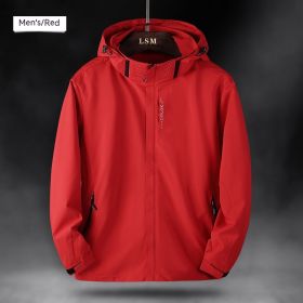 Single Men's Assault Jacket Outdoor Sports Waterproof Mountaineering Suit Trench Coat (Option: Red-5XL-Men)