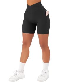 Women's Cross Sports Tight Short Belt Pockets (Option: Black-S)