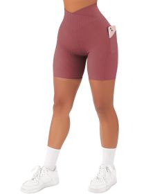 Women's Cross Sports Tight Short Belt Pockets (Option: Dark Pink-S)