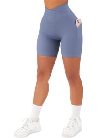 Women's Cross Sports Tight Short Belt Pockets (Option: Blue-M)